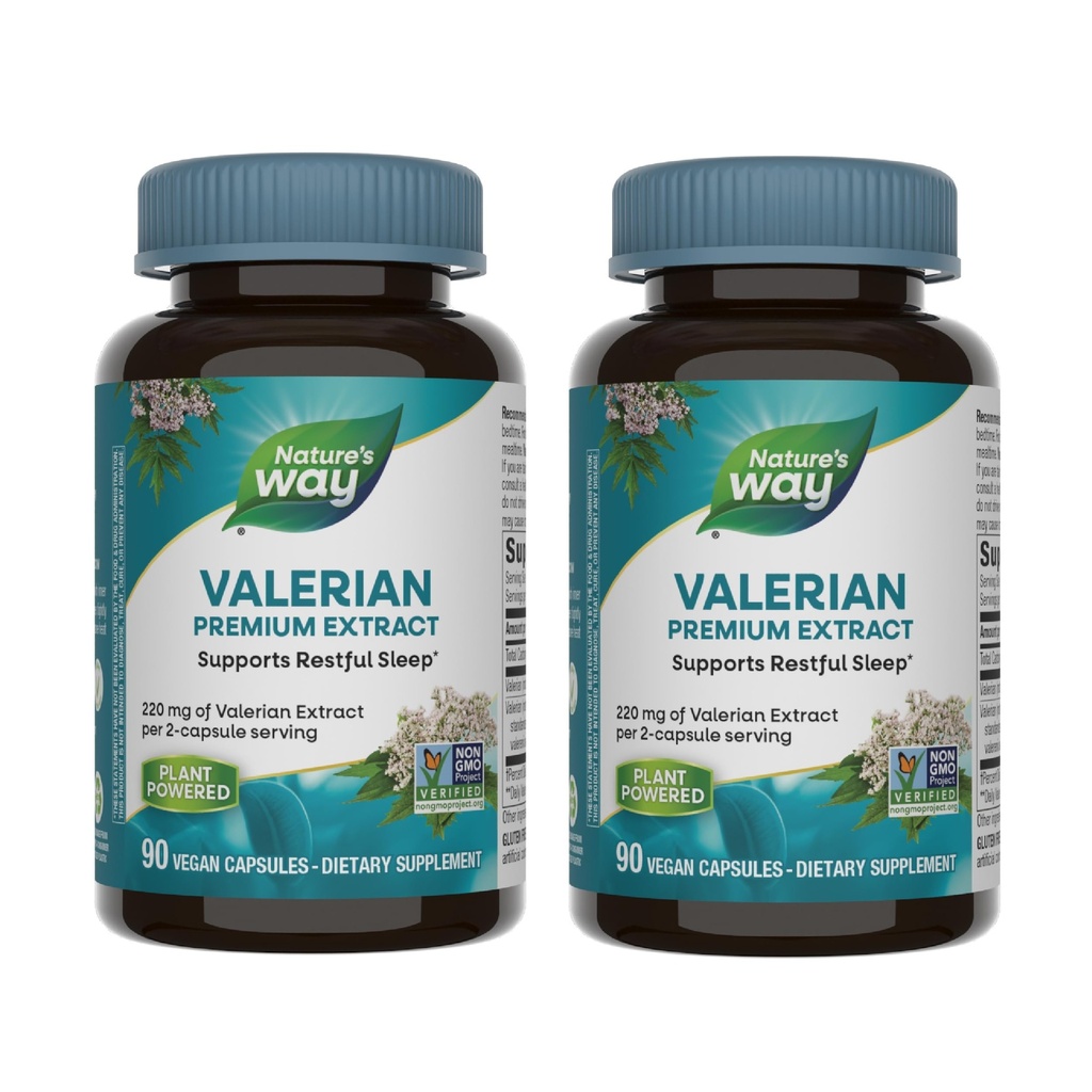 Nature's Way Valerian Premium Extract - 220 mg valeriaanextract per 2-capsule Serveren - Ondersteunt rustgevende slaap* - Niet-GMO-project geverifieerd - Kruidensupplementen - Glutenvrij - 90 capsules (2 verpakkingen)