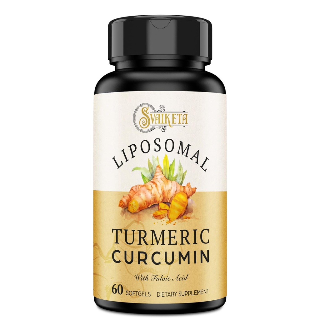 Liposomaal Kurkuma Supplement 2000mg, 95% Gestandaardiseerde Curcuminoïde Extract & Organic Root Powder with Piperine Black Pepper Fruit (15mg), 60 softgels