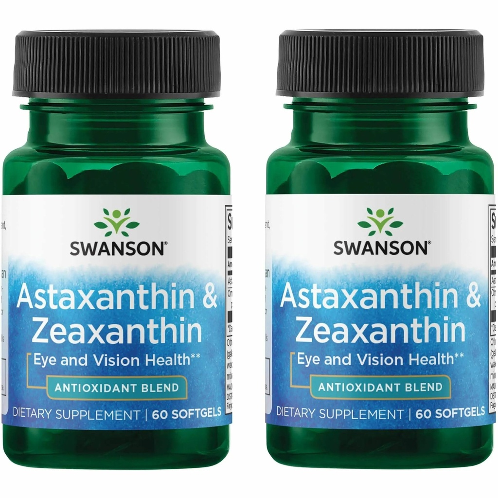 Swanson Astaxanthine & Zeaxanthine Eye Health Supplement for Screen-Heavy Professionals with 4 mg Astaxanthine & 4 mg OmniXan Zeaxanthine (60 Softgels, 2 Pack)