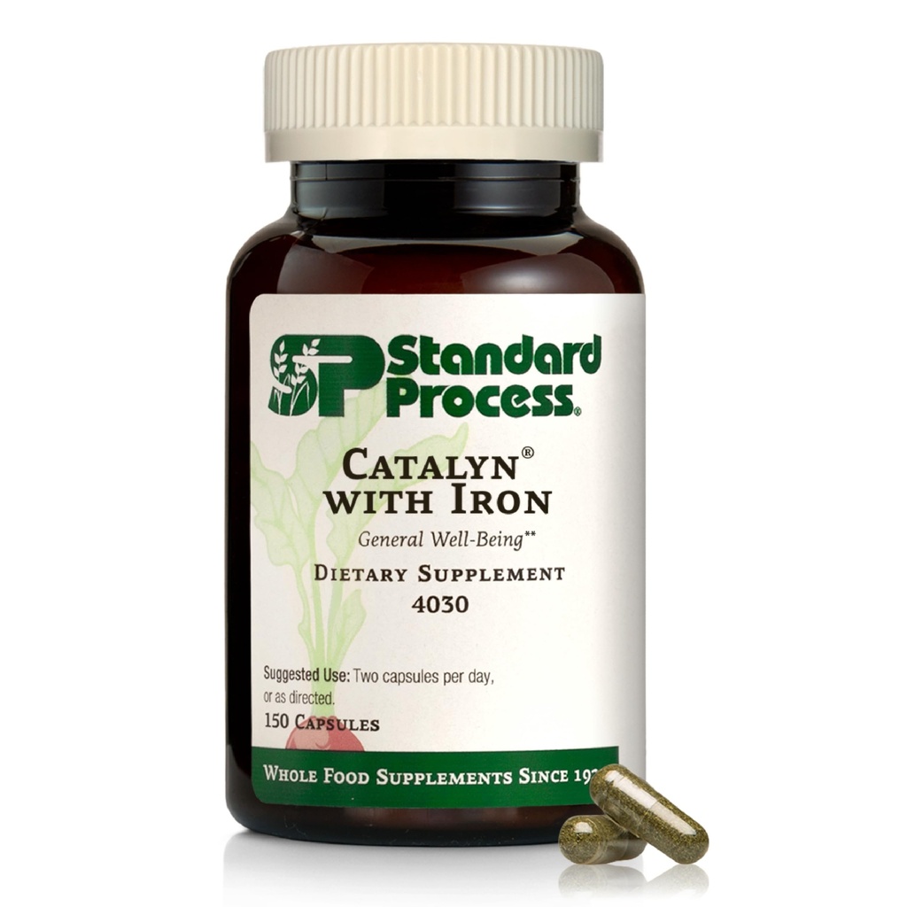 Standard Process Catalyn with Iron - Supplement for Energy & Metabolisme Support - Includes Vitamins A, C & D - Non-Dairy & Non-Soy - 150 Capsules (75 Servings)