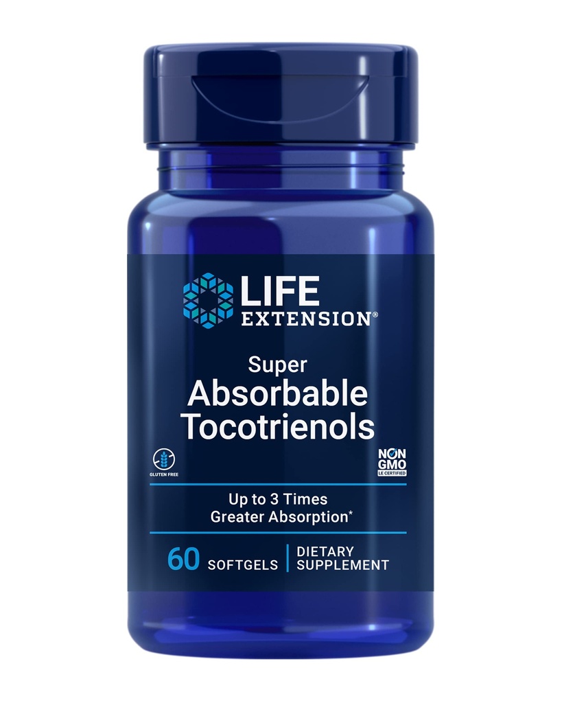Life Extension Super Absorbeerbare Tocotrienolen, Vitamine E als D-Alfa tocoferol, Gemengde tocotrienolen, Ondersteuning Haargroei, Hersenfunctie, Glutenvrije, Non-GMO, 60 softgels