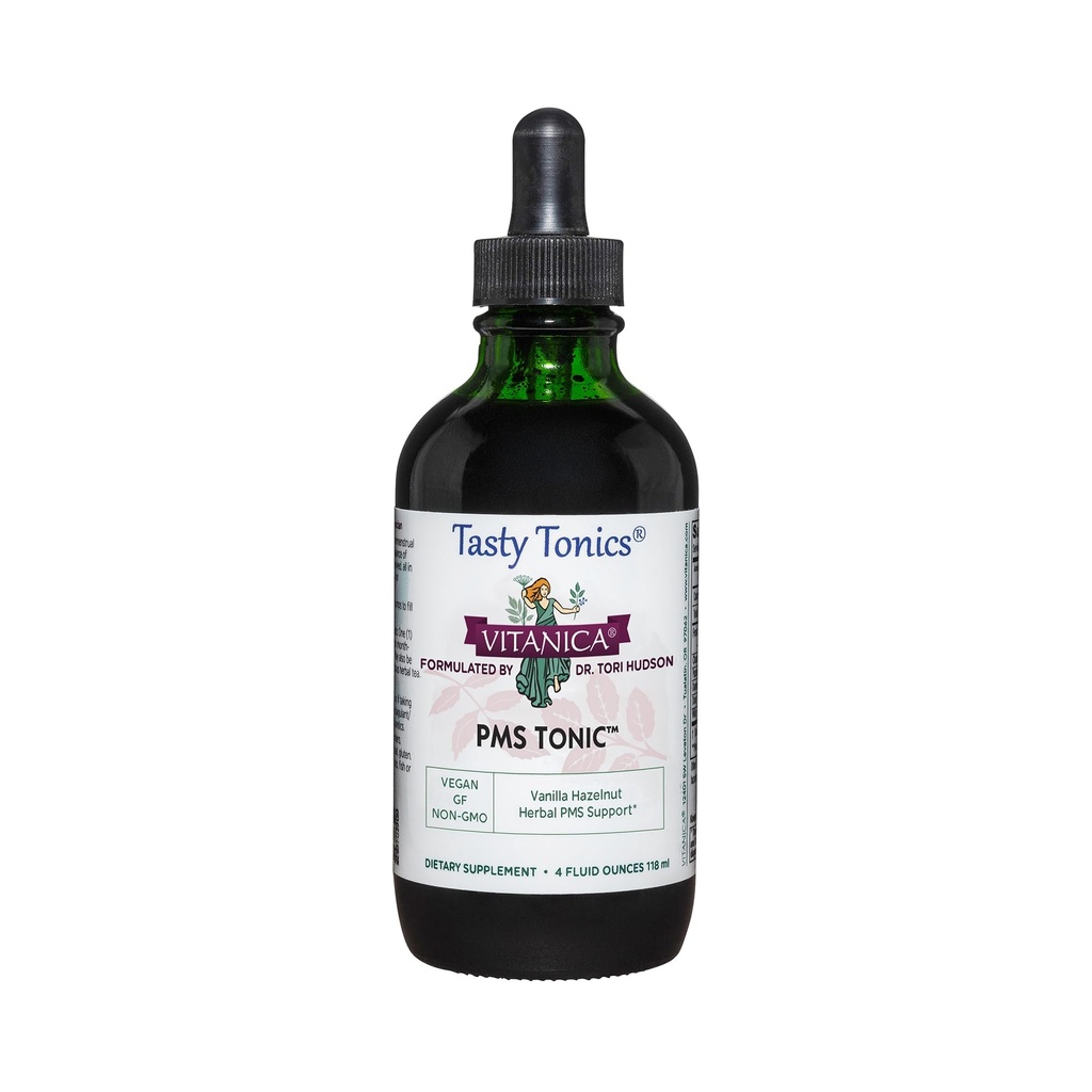 Vitanica PMS Tonic, Premenstruele Ondersteuning en Relief, Saint Johns Wort, Dong Quai, Chaste Tree Berry, Wild Yam and More, Vegan, 4 Ounce