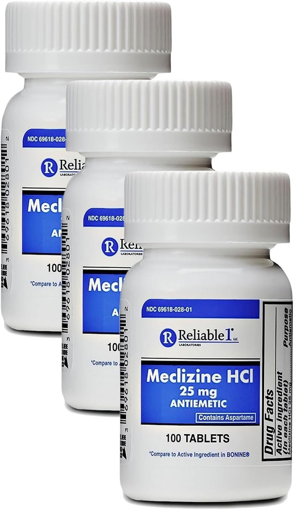 Meclizine HCL 25mg 100 tabletten (1 fles) (verpakking van 3)