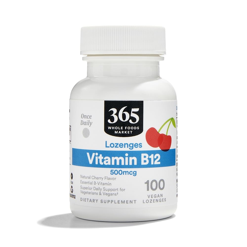 365 door Whole Foods Market, Vitamine B12 500mcg Lozenges, Natuurlijke kersensmaak, Veganist, 100 Tellen