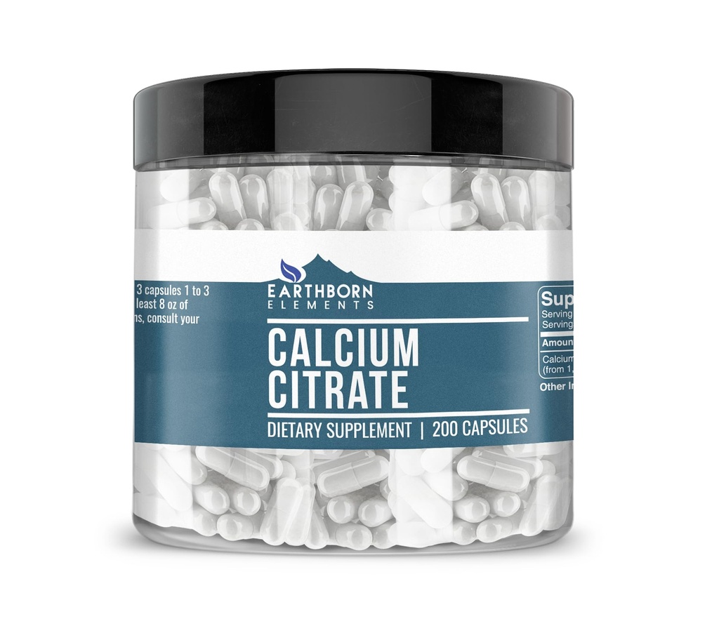 Earthborn Elements Calcium Citroen 200 Capsules, Pure & Onverdund, Geen Additieven