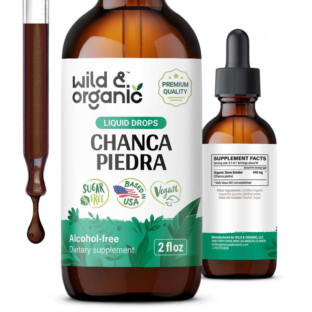Wild & Organic Chanca Piedra Liquid Extract Drops - Stone Breaker for Nieren Stones & Gallblader Support - Herbal Tinctuur voor Urine Tract Well-Being - Vegan, Sugar & Alcohol-Free - 2 fl oz