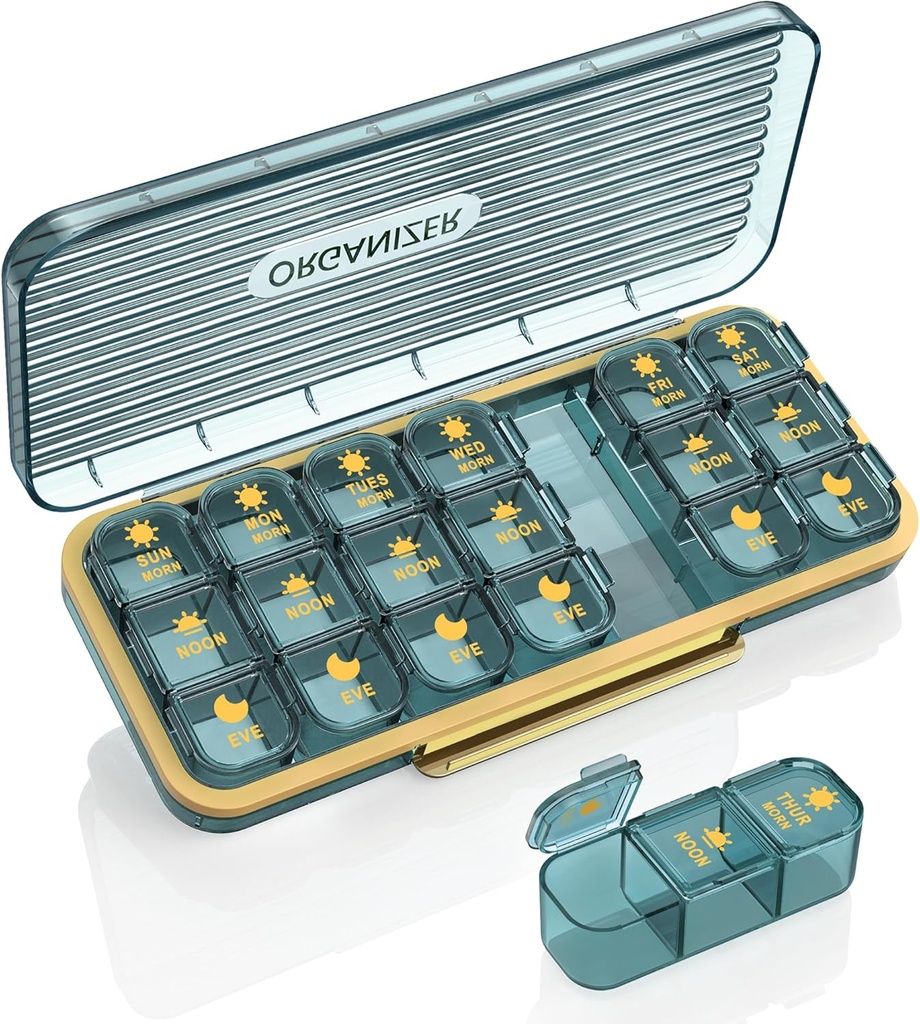 Pill Organizer 3 Times A Day, 7 Day Pill Box 3 Times A Day - Acedada Weekly Vitamin Box Organizer with 7 Separate Containers, Portable Daily Medicine Planner Case for Vitamin Fish Oil Supplement, Blue