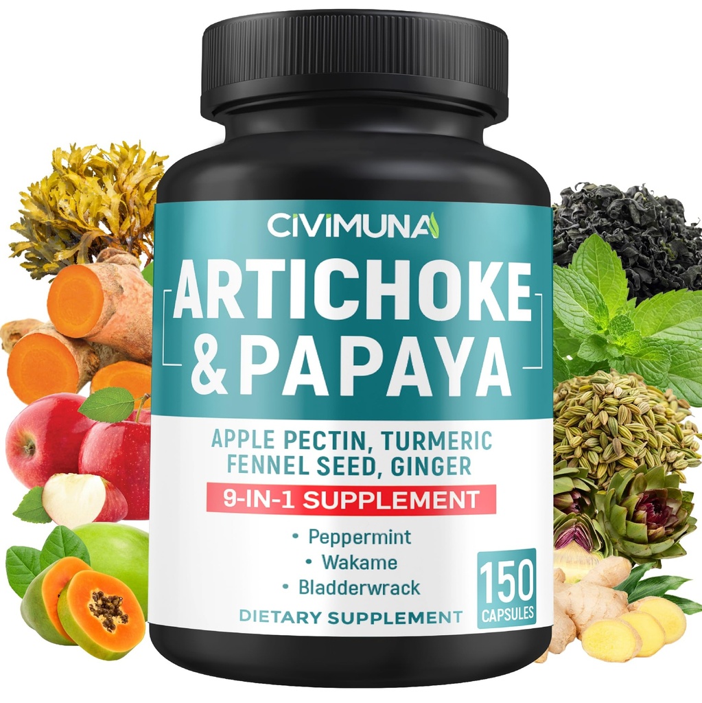Artichoke Capsules met Artichoke, Papaya, Apple Pectin en Meer - 150 Capsules - voor 5 Maanden Levering