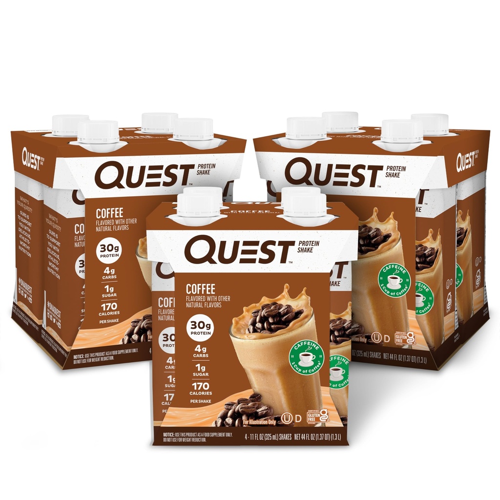 Quest Nutrition Ready to Drink Coffee Protein Shake, 30g Protein, 4g Carb, 1g Sugar, Glutenvrij, Keto Friendly, 4 Tellen (pakket van 3)