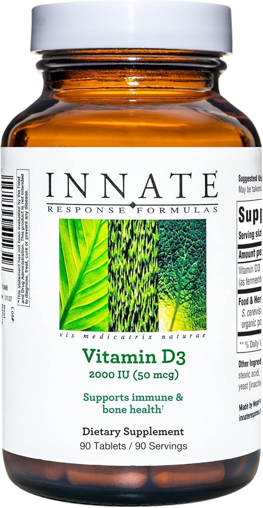 INNATE Response Formulas Vitamin D3 2000 IU (50 mcg) - Vitamin Supplement to Support Immune and Bone Health - Vegetarian, Non-GMO, and Kosher - Made Without 9 Food Allergens - 90 tablets (90 Servings)