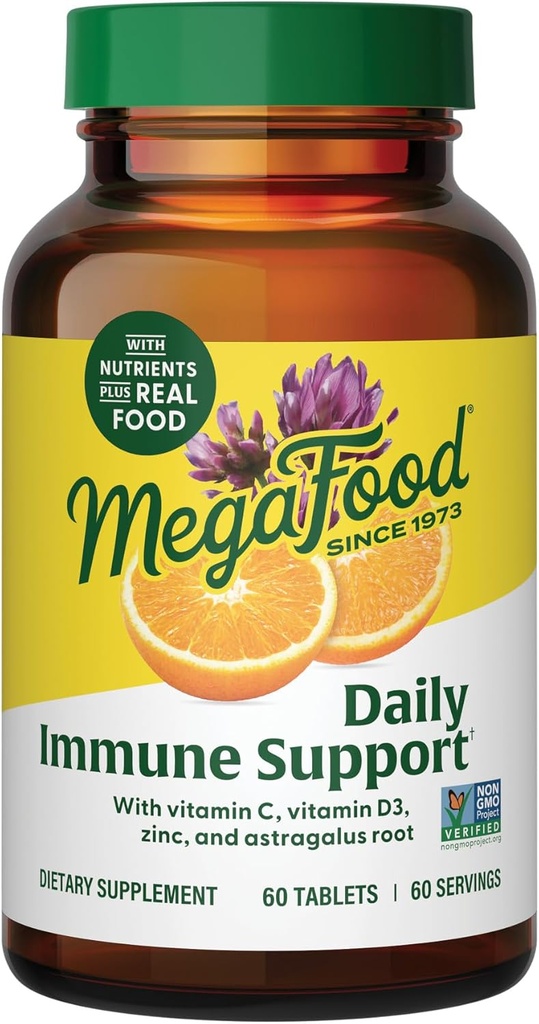 MegaFood Daily Immune Support - Immune Support Supplement met Vitamine C, Vitamine D, Zink, Astragalus Root, en nog veel meer - Vitaminen voor vrouwen en mannen - Non-GMO - Made Without 9 Food Allergenen - 60 Tabs