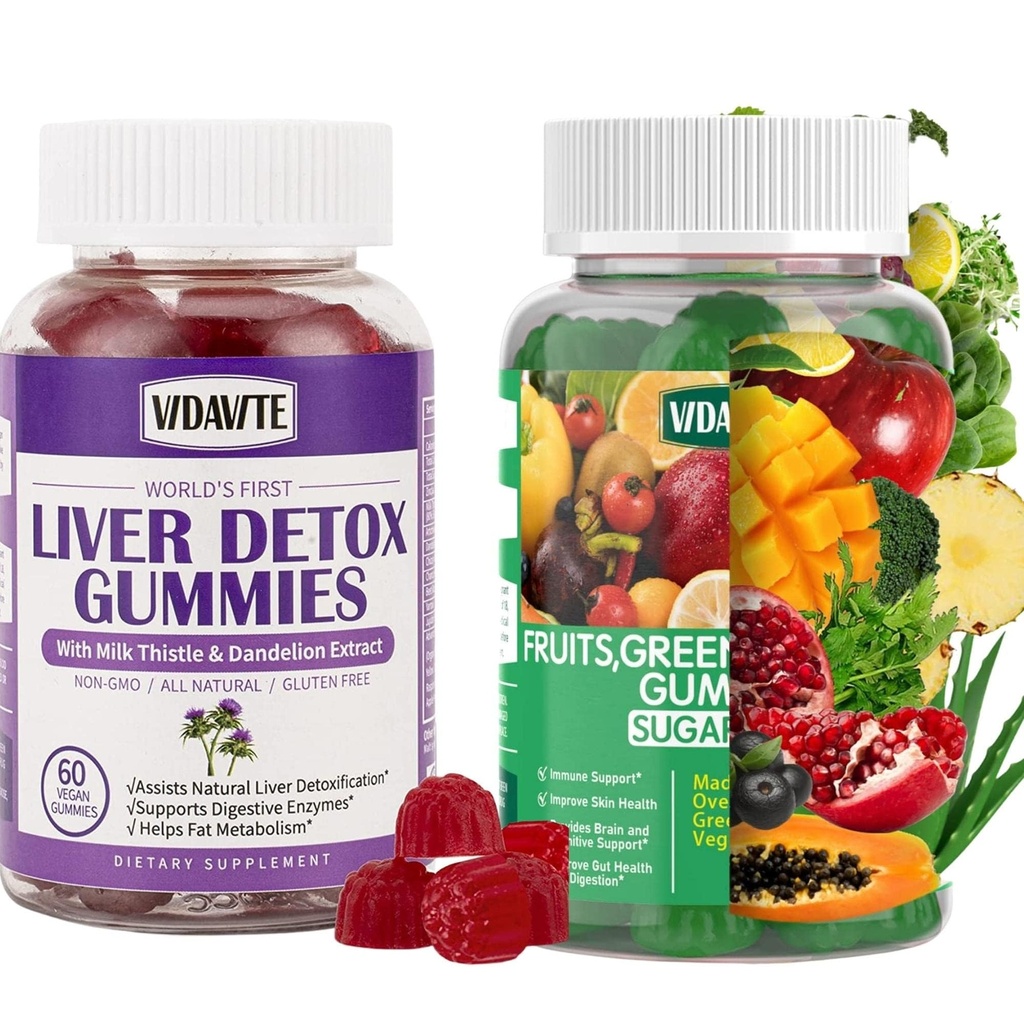 Bundel van leverreiniging Detox & Repair Gummies + Fruit, Groen en Veggie Gummies (30-dagen levering)