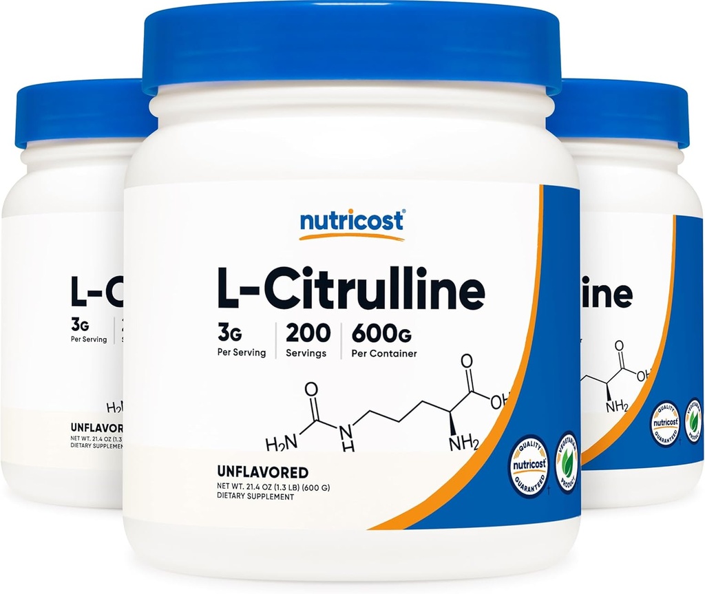 Nutricost Pure L-Citrulline (Base) Poeder (600 Gram) (3 Flessen)