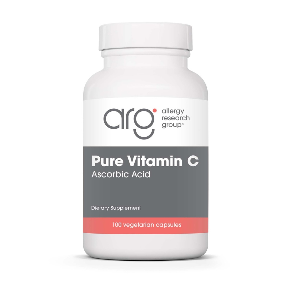 Allergie Onderzoeksgroep Pure Vitamine C Supplement - Ascorbinezuur, 1000mg Biologische Vitamine C, Hoge Potentie, Ongebufferd, Mild Zuur, Vegetarische Capsules - 100 Tel.