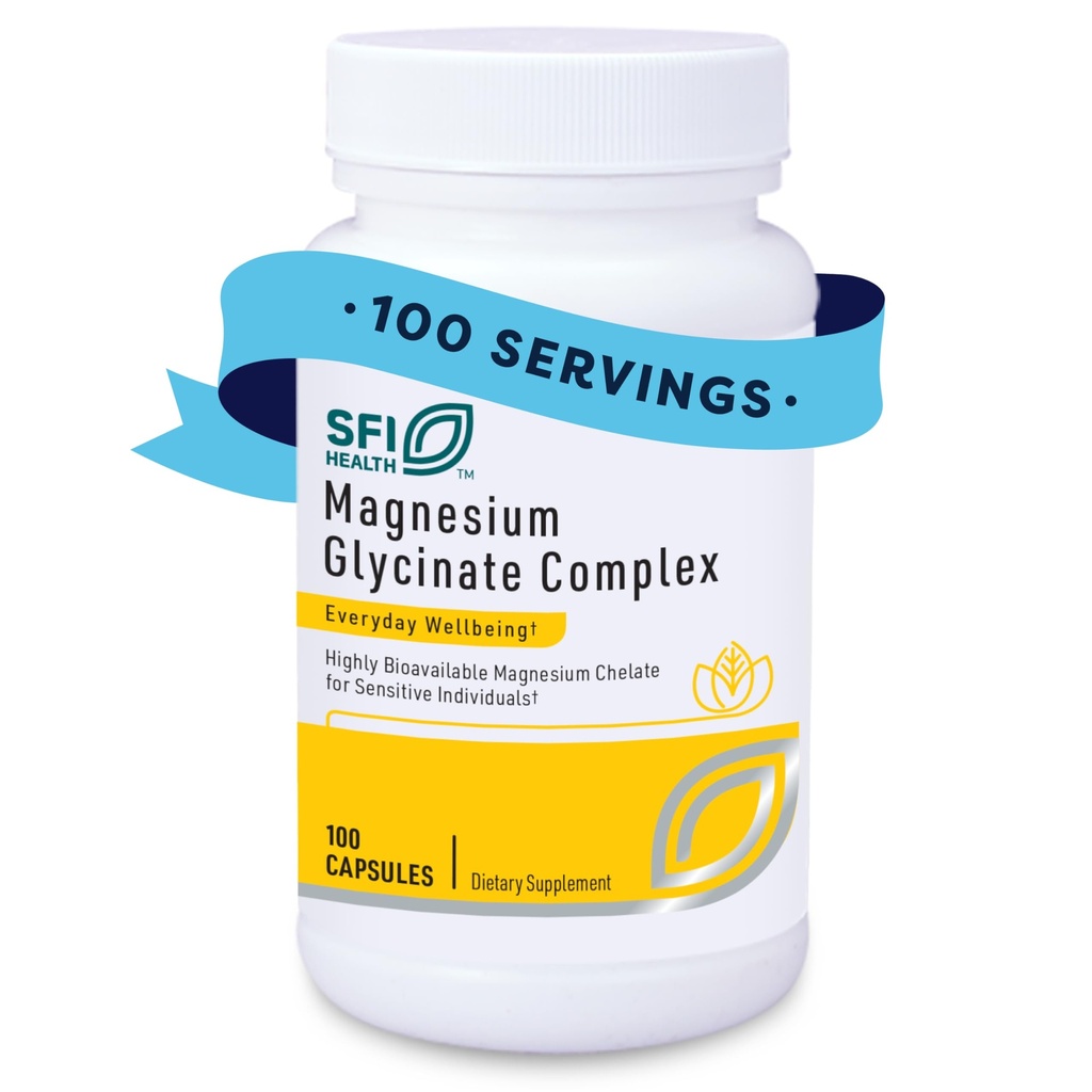 Klaire Labs SFI Health Magnesium Glycinate Complex - Chelated Magnesium Blend for Optimal Absorption - Supports Healthy Bones, Muscles & Energy Levels - Gentle on Digestion (100 Capsules)