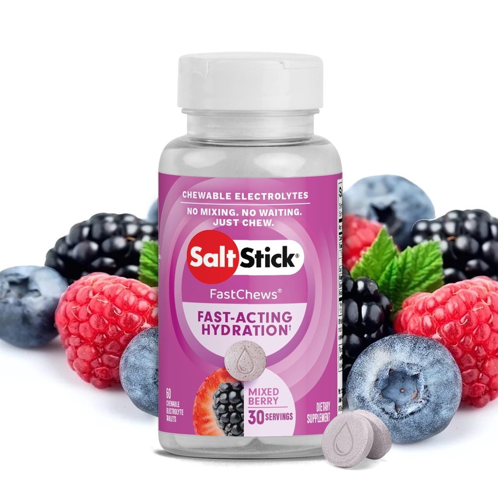 SaltStick Electrolyte FastChews - 60 gemengde Berry Kauwbare Electrolytes - Zout tabletten voor hardlopen en hydratatie, Electrolyte Kauwen - 60 Tellen