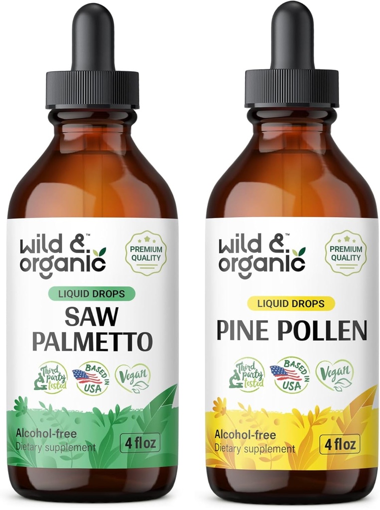 Wild & Organic Saw Palmetto Tinctuur 4 fl oz & Pine Pollen Tinctuur 4 fl oz