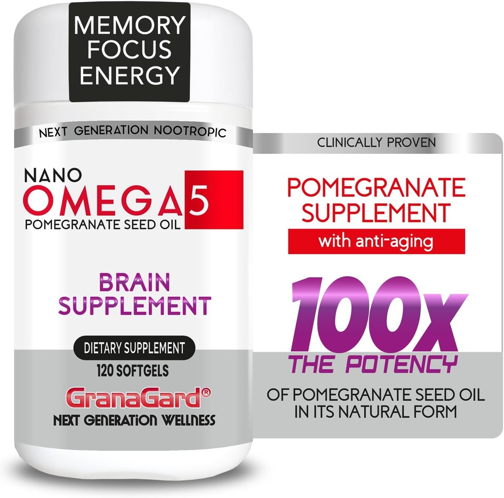 KLINISCH PROVEN (2-maandvoorraad) BRAINSULLERS MET ANTIAGING, Memory Pills, Omega 5 Granaatappel Supplement, 1 flessen 120ct