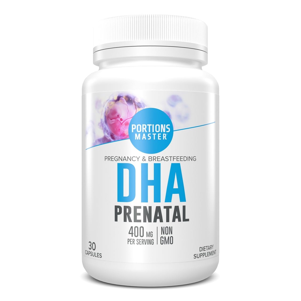 Porties Master DHA Prenatale, renatale Omega-3 Supplement met 300 mg DHA,Ondersteunt foetusbrein en oogontwikkeling, Zwangerschap en borstvoeding Voeding, Non-GMO, Glutenvrije (30 Softgels)