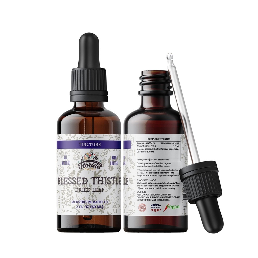 Gezegende Thistle Tinctuur, Organisch Gezegend Thistle Extract (Cnicus benedictus) Kruidensupplement, Non-GMO in Cold-Pressed Biologische Plantaardige Glycerine, 700 mg, 2 oz (60 ml)