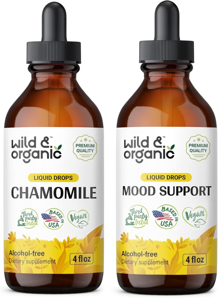 Wilde en biologische kamille Tinctuur 4 fl oz & Mood Ondersteuning Tinctuur 4 fl oz