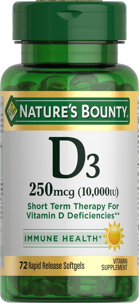 Bounty Vitamine D van de natuur voor Immune Ondersteuning en bevordert gezonde botten, 10000IE, Softgels, Multi-Color, 10.000 IE, 72 Tellen (Pack of 1)