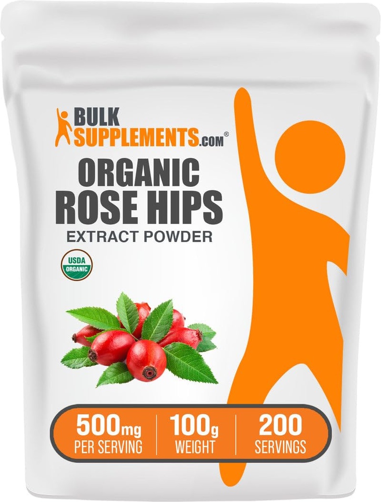 BulkSupplements.com Biologische Rosehip Extract Powder - Rose HIPS Supplement, Rosehip Powder - Herbal Supplement, Antioxidanten Bron - Glutenvrij, 500mg per portie, 100g (3,5 oz) (Pack of 1)