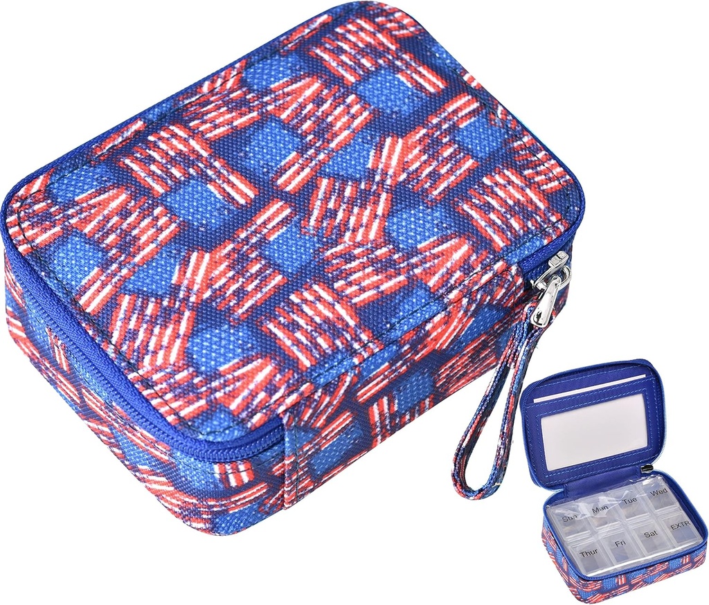 Pillen Organisator Case Travel Medicine Box 7 Dag Vitamine Supplement Compact Dispenser in Zipper Pouch Bag (US Flag)
