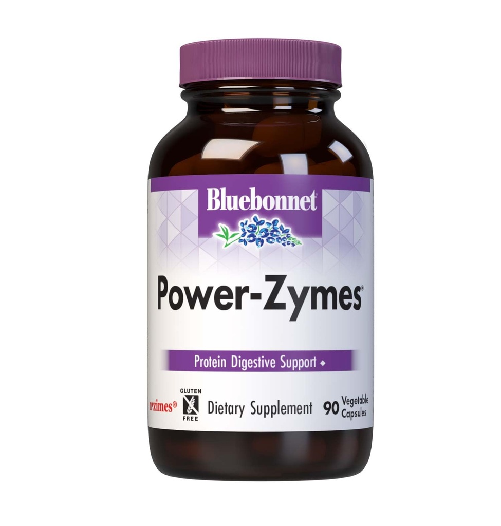 Bluebonnet Nutrition Power-Zymes, Protein Digestieve Ondersteuning*, Sojavrij, Glutenvrij, Melkvrij, 90 plantaardige Capsules, 90 porties
