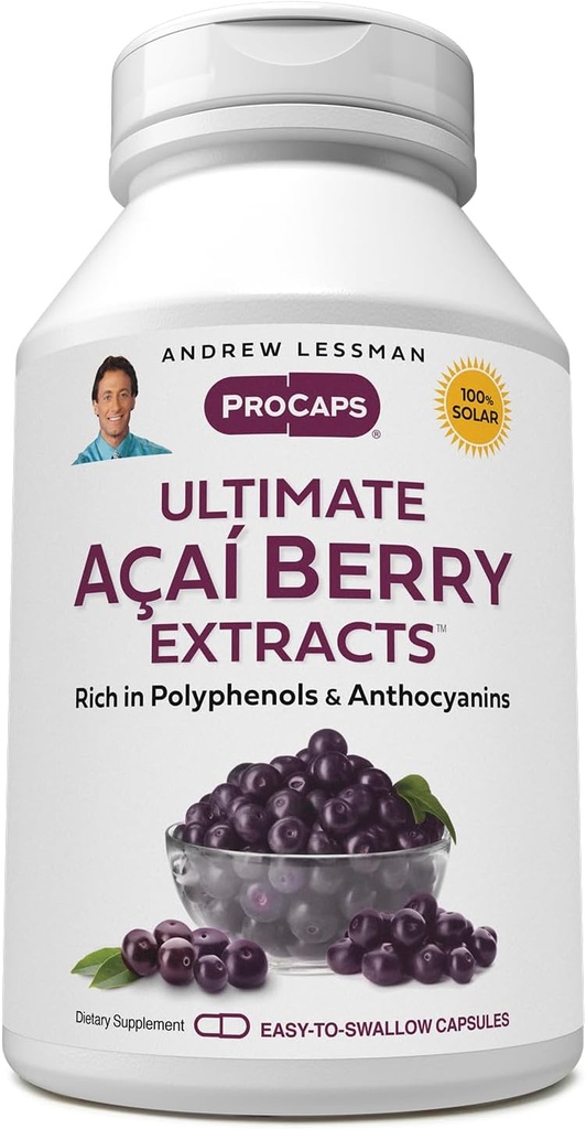 ANDREW LESSMAN Ultimate Açai Berry Extracts 60 Capsules - Levert gestandaardiseerde, anti-oxidant Rich, gunstige Acai Berry Constitutions. Hoog vermogen Blend. Beschermende stoffen. Geen additieven