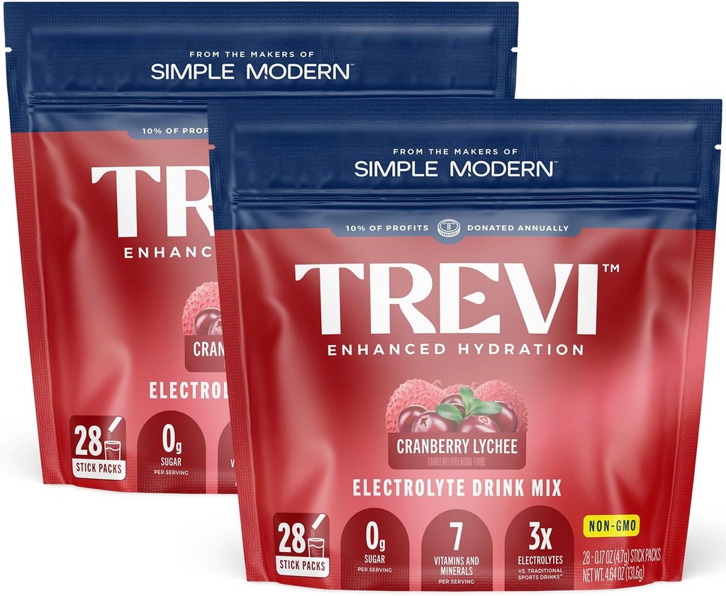 TREVITM Suikervrije Elektrolyten - Drinkmix Hydration Powder Packets - 56 Tellen - Cranberry Lychee