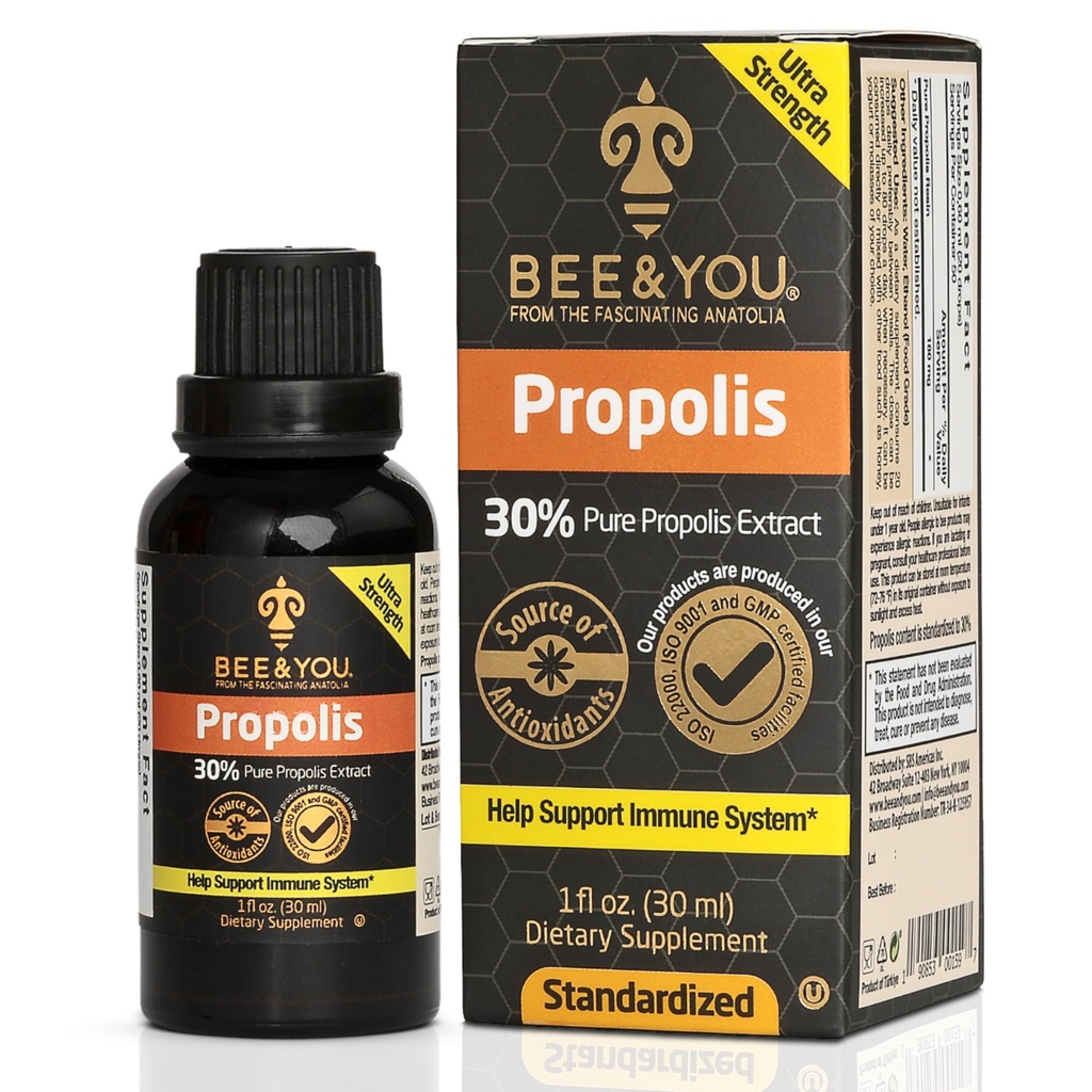 Bijen en u Propolis Liquid Extract Drops, 30% Propolis, Ultra Pure, Immune Support Supplement, Sore Throat, Allergie Relief, Ademhaling, Antioxidanten, Keto, Paleo, Gluten-Free, 1 Fl Oz
