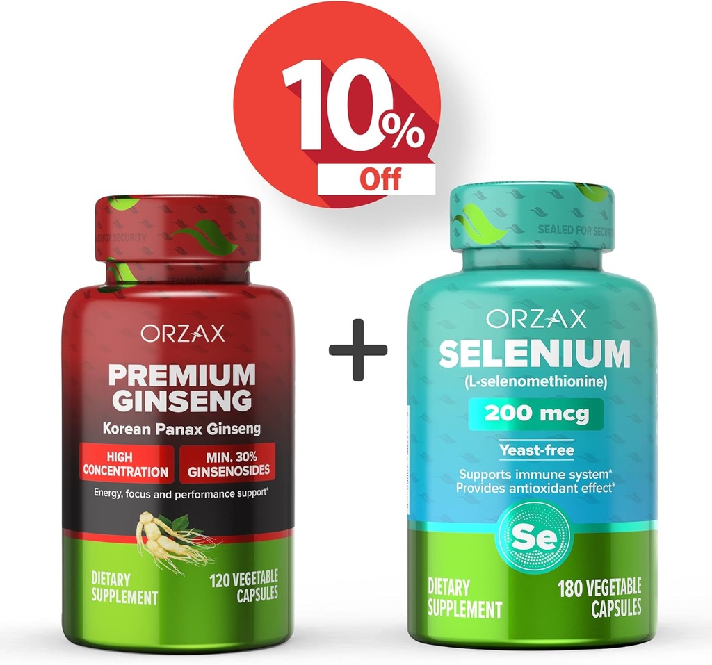 ORZAX Premium Ginseng 120 Vegatable Capsules en Selenium 200 Mg 180 Vegatable Capsules, Bundel
