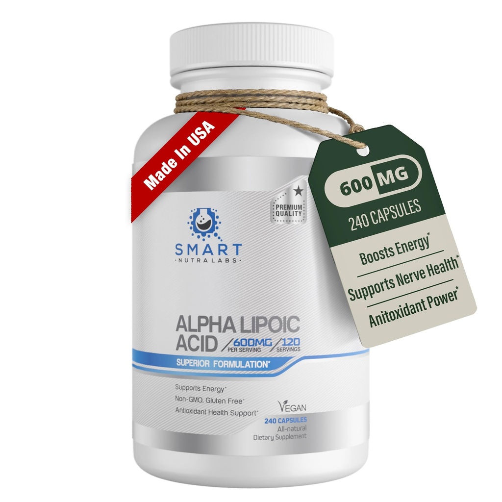 Alpha Lipoïnezuur 600 mg per portie, 240 Vegan Capsules- Glutenvrij, Pure Non-GMO ALA- Ondersteunt Energie & Anti Oxidant