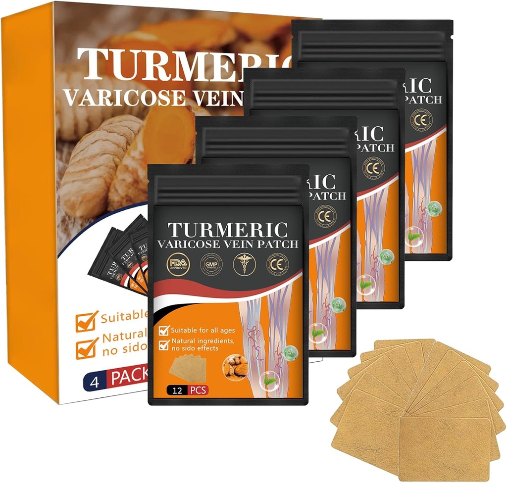 Kurkuma Varicose Veins Behandeling voor Benen Patch, Natuurlijk Verlicht Varicose Veins in Benen en Spinnen (1 Boxes 48 PCS)
