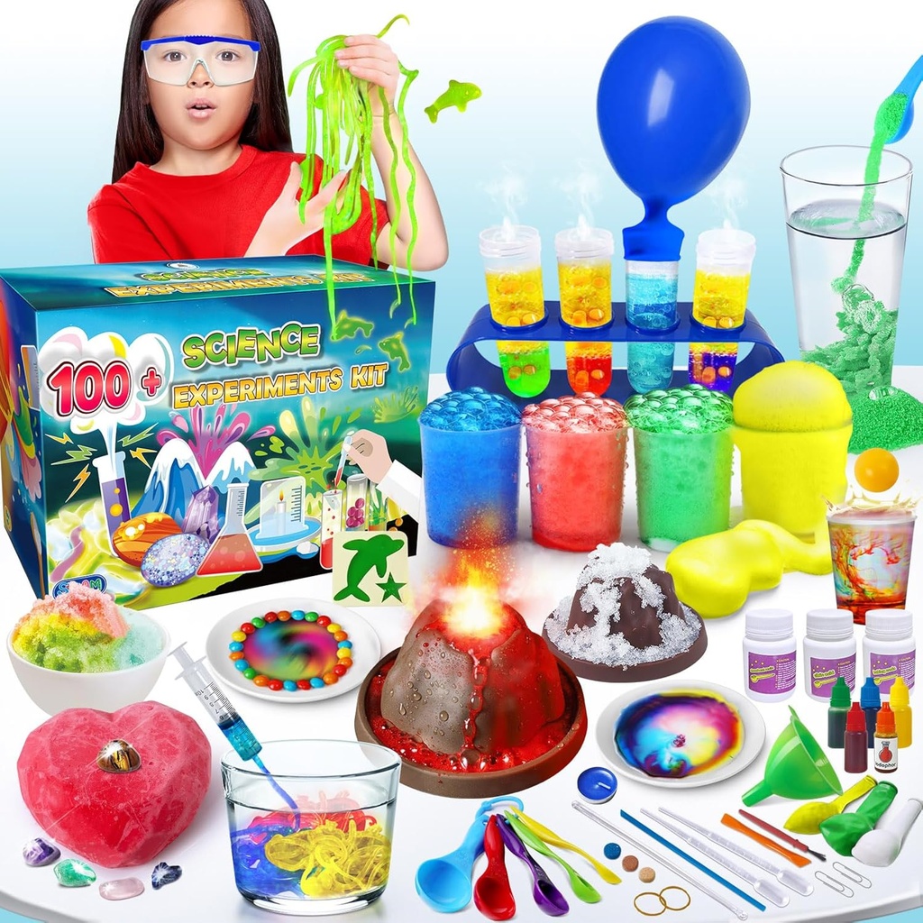 UNGLINGA 100+ Science Lab Experiments Kit voor kinderen, S.T.E.M Project Activiteiten Onderwijs Verjaardag Speelgoed Gifts voor jongens meisjes, Chemie set, Gems Graven, Volkaan, Gloeiende Wormen