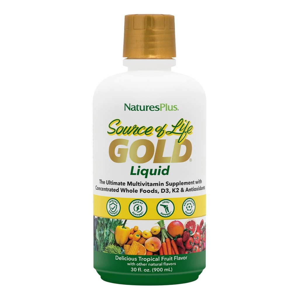 NaturesPlus bron van leven Goud Multivitamine Vloeistof - 30 oz - met vitamine D3, B12 & K2 - Bloed, bot en immuunondersteuning - Vegetarisch en glutenvrij - 30 porties