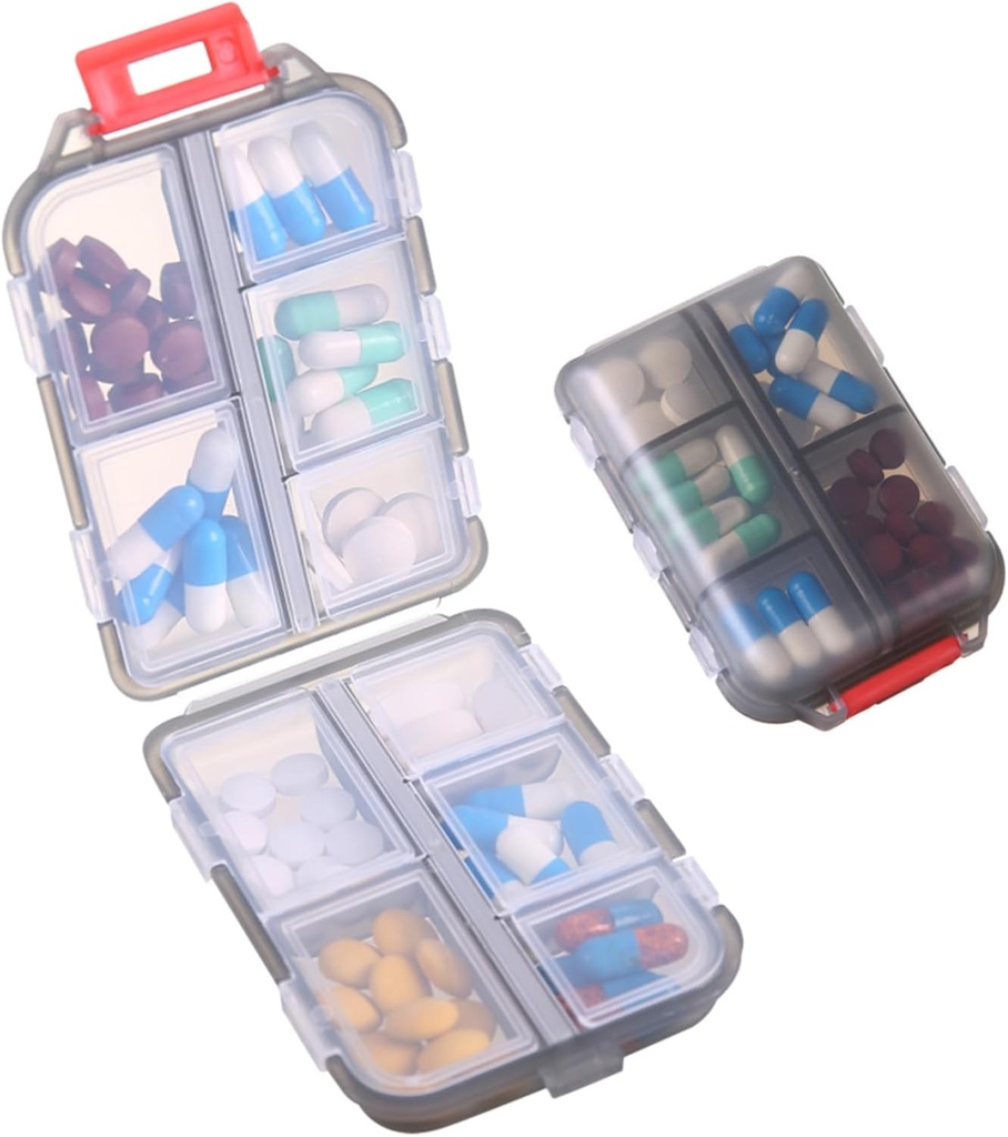 1Pack Travel Pill Organizer - 10 Compartments Pill Case, Compacte en draagbare pil Box, Perfect voor On-The-Go opslag, pil houder voor portemonnee grijs