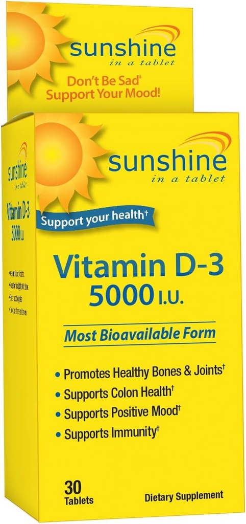 Sunshine Vitamine D-3 5000 IE, gezonde en sterke botten, 30 porties