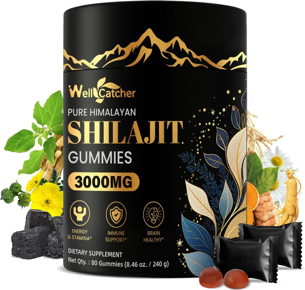 Shilajit Gummies for Men Women: Pure Himalaya Organic Shilajit met Ashwagandha 85+ Trace Minerals & Fulvican Individually Wrapped for Energy Brain Immunity Support No Sugar 40 Servings