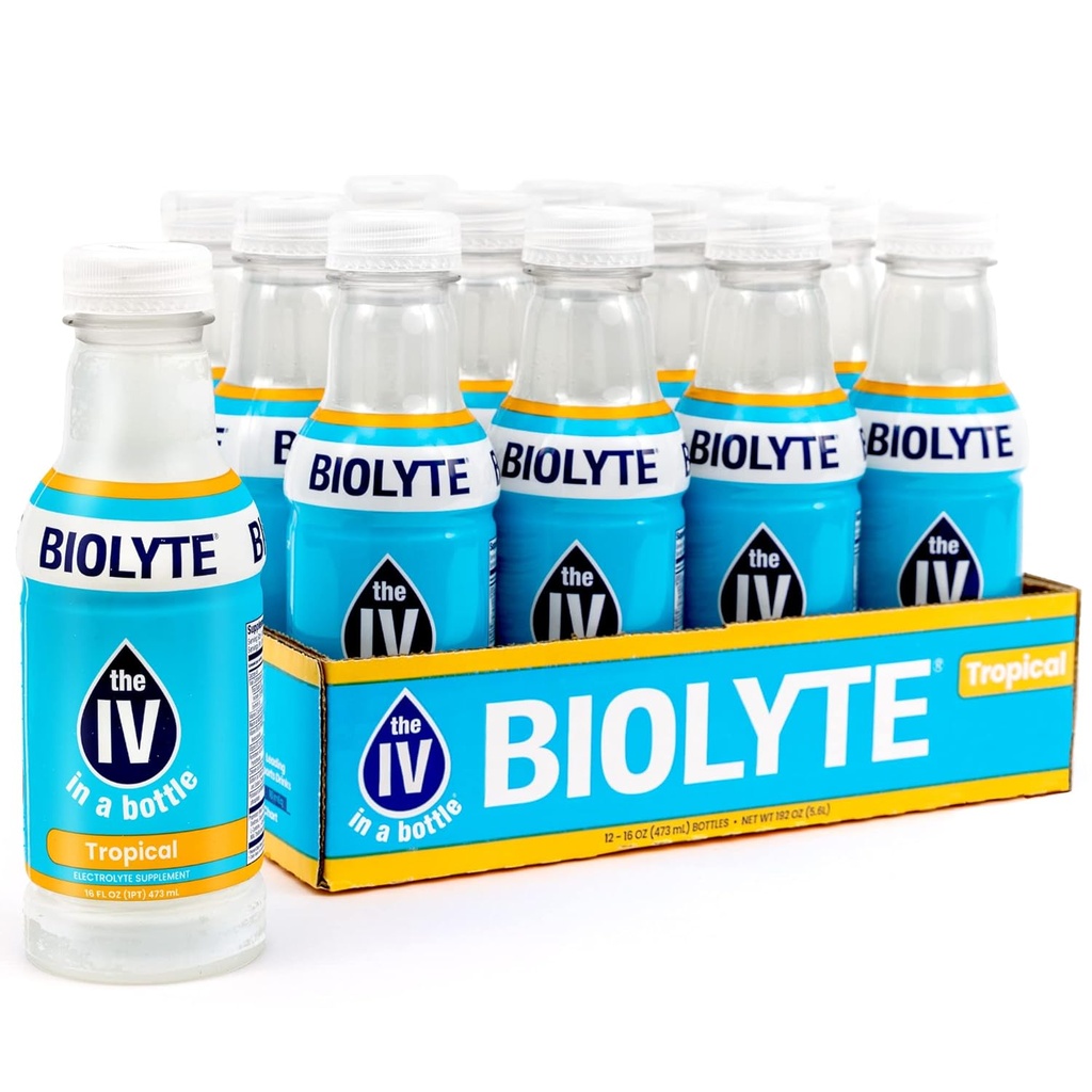 BIOLYTE Electrolyte Drink - IV in een fles Electrolyte Drink voor snelle hydratatie - Tropisch, 12-pack