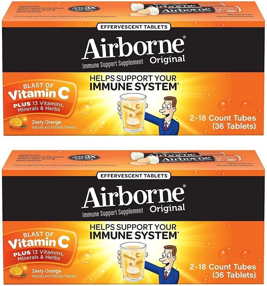 Airborne Zesty Orange Bruistabletten Vitamine C 1000mg x 36 Tellingen (2 Pack)