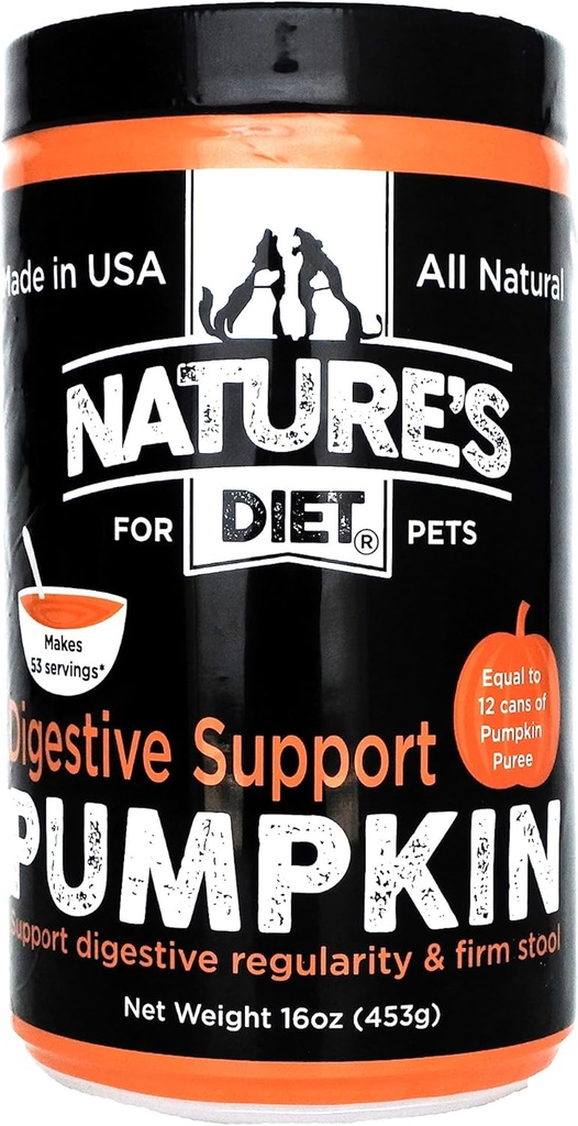 Nature's Diet Pet Gedroogde Pompoen Poeder Digestieve Ondersteuning Natuurlijke vezel voor Firm Stool, Regularity (16 oz = 53 Servings)