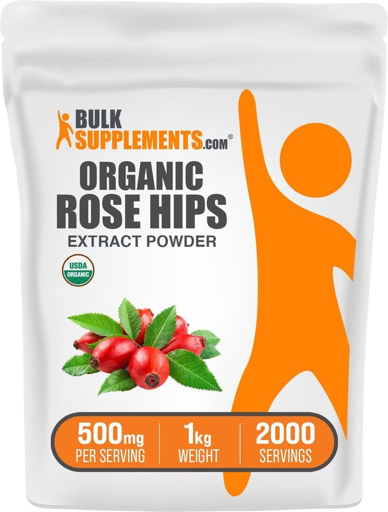 BulkSupplements.com Biologische Rosehip Extract Poeder - Rose HIPS Supplement, Rosehip Powder - Herbal Supplement, Antioxidanten Bron - Glutenvrij, 500mg per portie, 1kg (2,2 lbs) (Pack of 1)