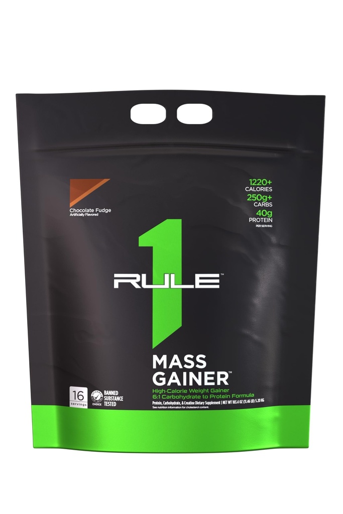 Regel 1 Proteïne Mass Gainer - High-Calorie Weight Gain Formula with 1.220+ Calories, 250g+ Complex Carb Blend, 40g All-Whey Protein Per Serving (16 Servings, Chocolate Fudge)