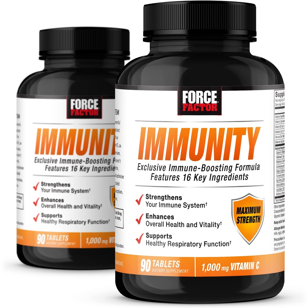 FORCE FACTOR Immuniteit, Immuun Support Booster met vlierbes en 1000 mg vitamine C, Plus vitamine D, zink, probiotica, antioxidanten, en Echinacea voor Immuun Health Defense, 90 Tellen (pakket van 2)