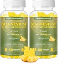 Magnesium Glycinate Gummies 500mg, Kauwbare Magnesium Supplement met vitamine D3, B6, CoQ10, voor ontspanning, Slaap & Mood Ondersteuning, Kalm Magnesium Gummy - 60 Ananas Gummies (2 Pack)