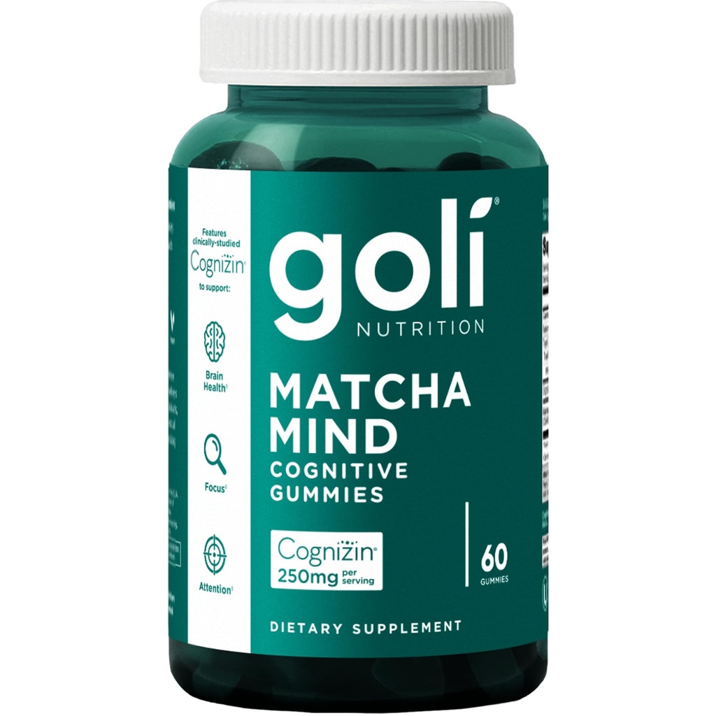 Goli Matcha Mind Gummies - 60 Tellen - Groene Theebladeren Poeder met Cognizin voor Focus, Aandacht en Hersengezondheid, Veganistisch, Non-GMO, Glutenvrije & Gelatine Vrij.