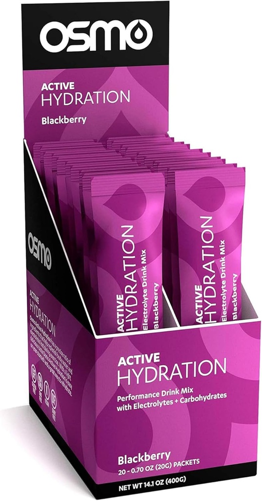 Osmo Active Hydration Electrolyte Powder - Inclusief natrium, Magnesium, Kalium, Carbs & Vitamines, Alle natuurlijke ingrediënten, 3X snellere hydratatie, Boosts Power & Endurance - 20 pakketten, BlackBerry