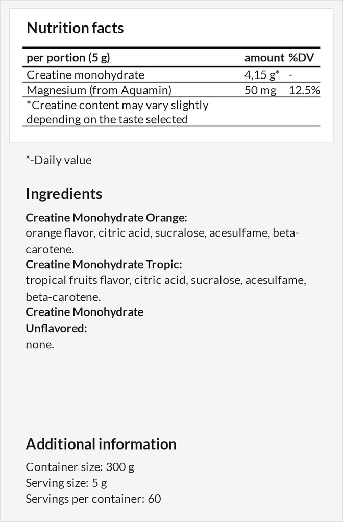 Creatine Poeder 300g - Creatine Monohydraat 4150 mg met Magerium per portie - 60 porties per verpakking - voor Oefening met hoge intensiteit - Watermeloen smaak - door MZ